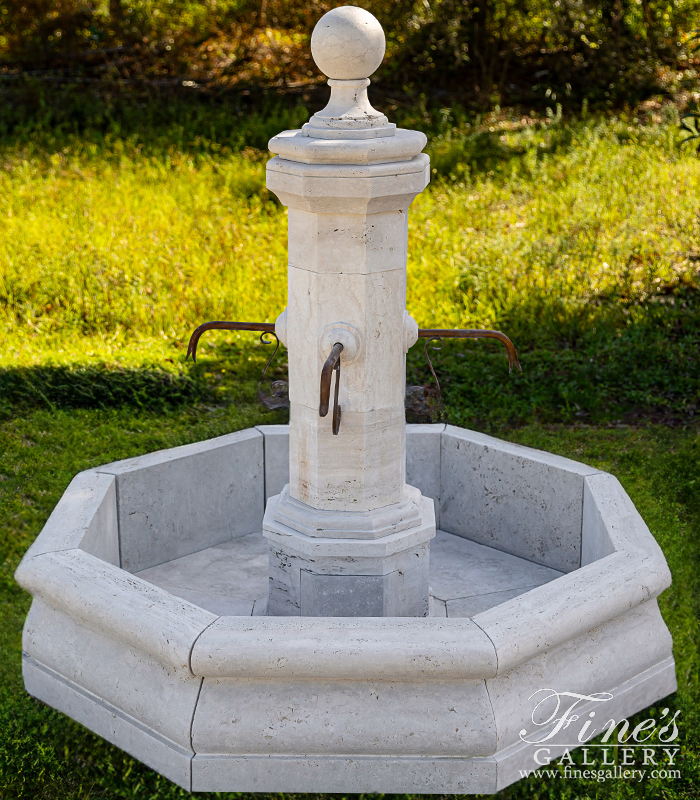 Marble Fountains  - Old World Style Countryside Fountain In Italian Roman Travertine - MF-2180